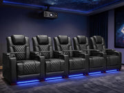 MBBMW Home Theater Seating, 5 Seat Power Recliner Sofa, Large Faux Leather Movie Couch with Adjustable Headrest, Ambient LED Lighting, USB Ports, Cup Holders and Hidden Arm Storage for Living Room