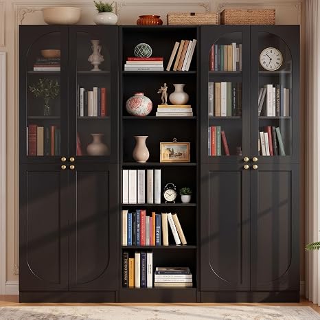 80" Tall Bookcase with Glass Doors & Open Shelves