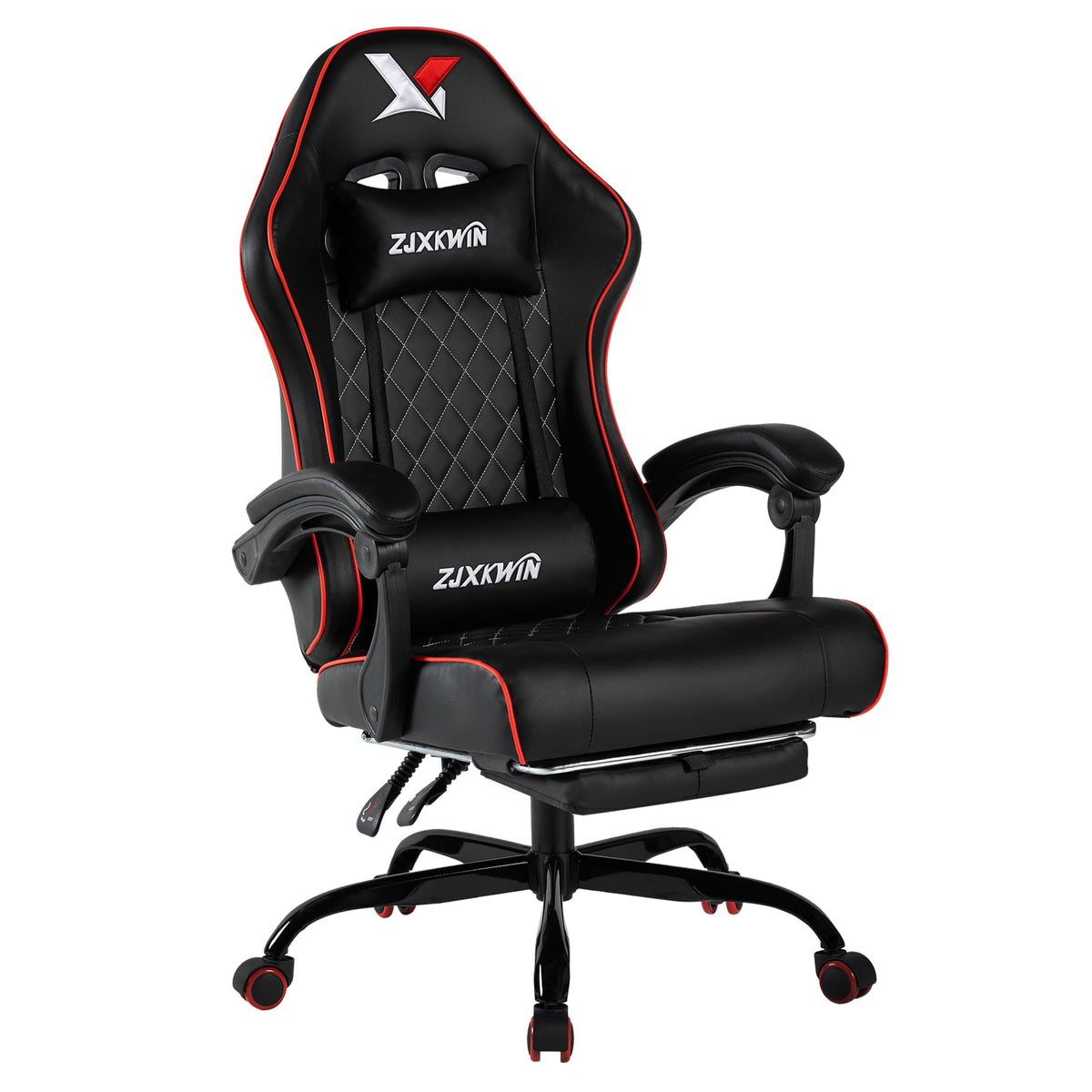 ZJXKWIN Gaming Chair with Pocket Spring Cushion, Ergonomic High Back Computer Chair with Footrest and Lumbar Support, Adjustable Height 360° Swivel Recliner, Red