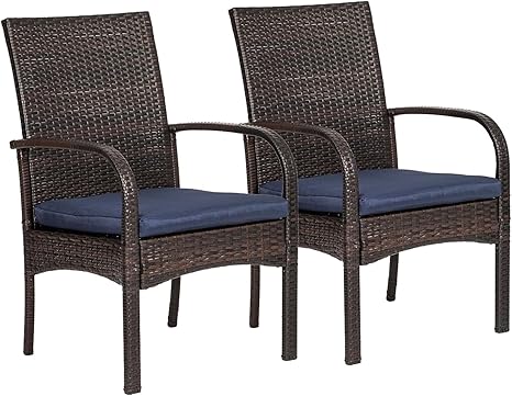 Outdoor Wicker Patio Dining Chairs with Padded Cushions
