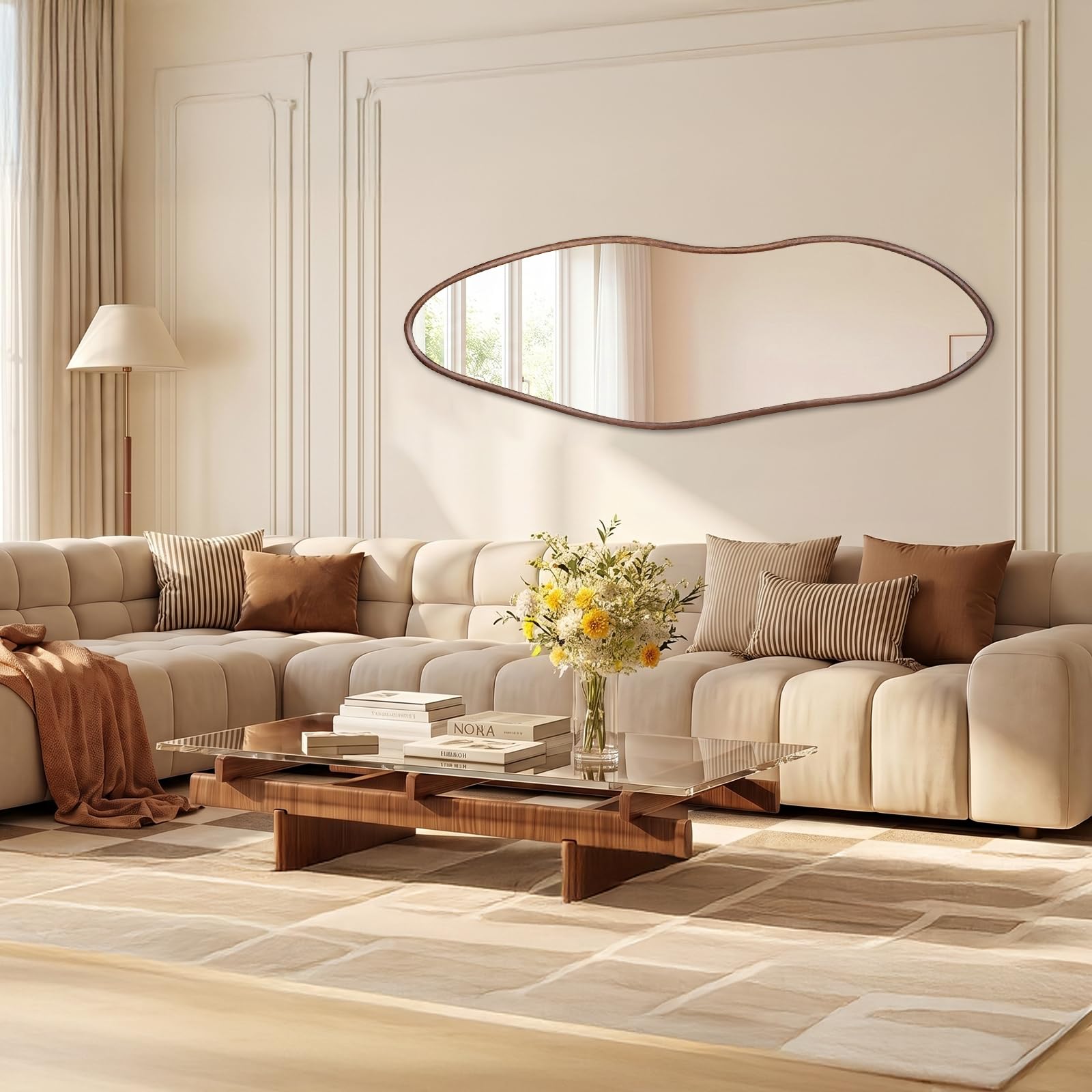 Cloud-Shaped Full Length Floor Mirror with Oak Frame