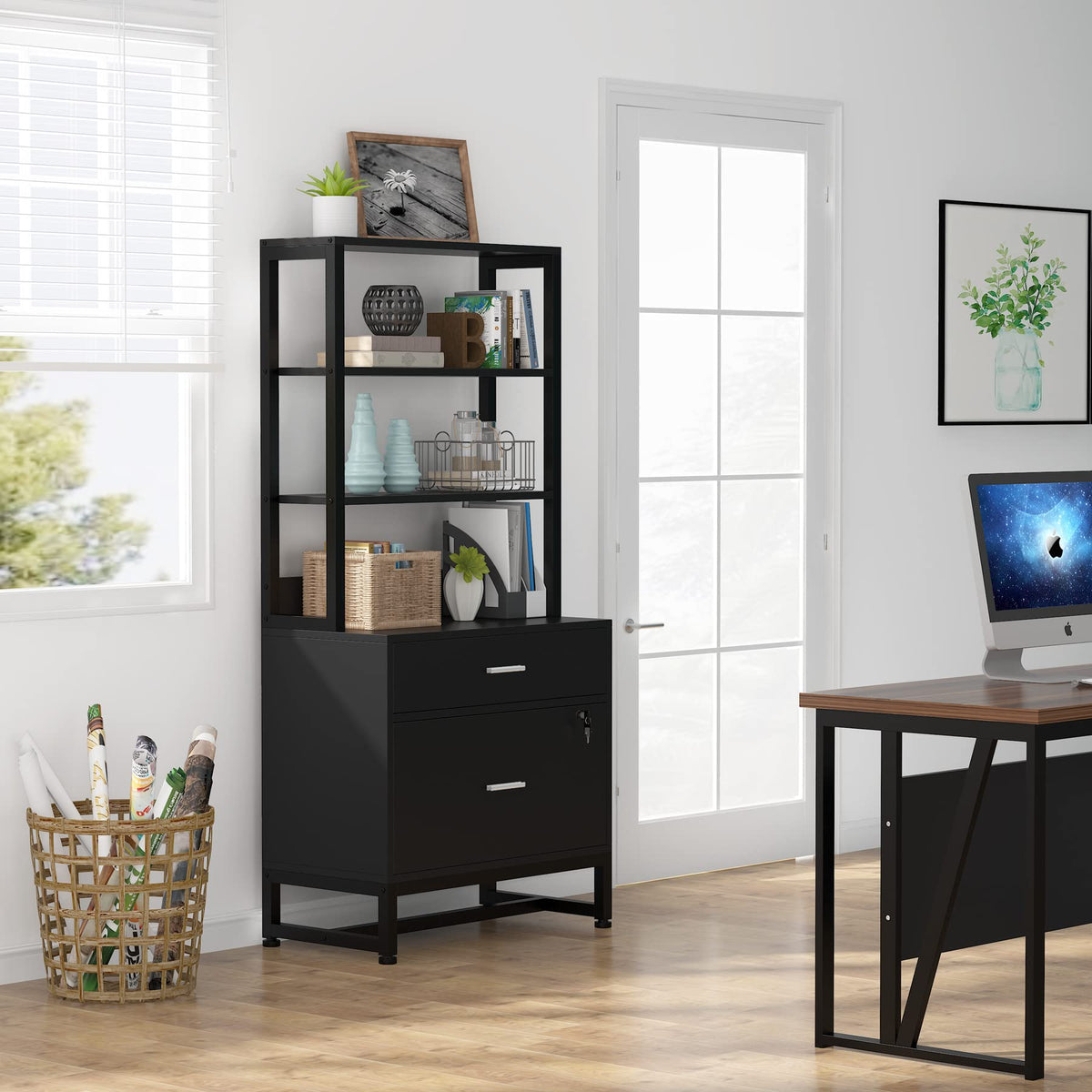Locking File Cabinet with Bookshelf
