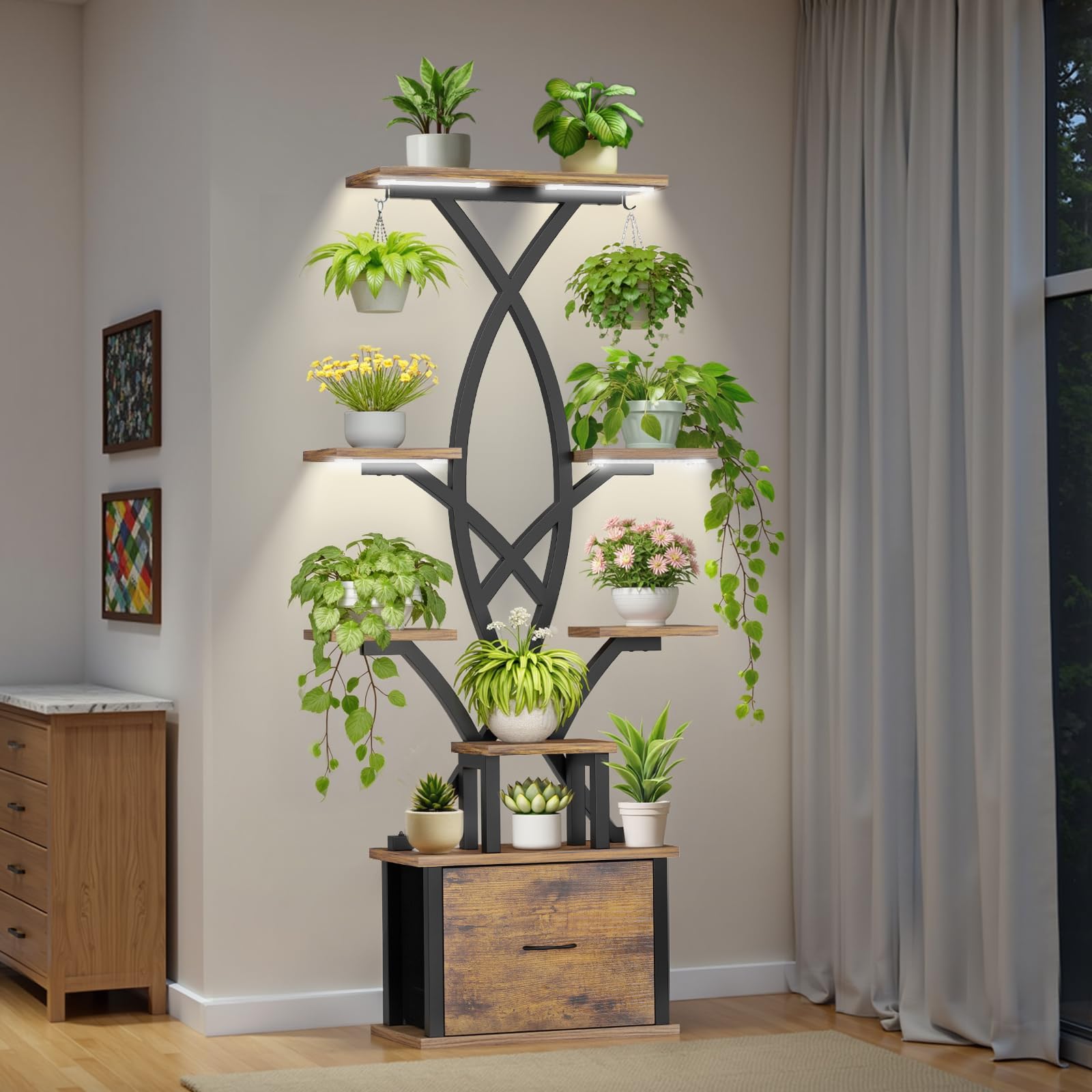 Tiered Plant Stand with Grow Lights