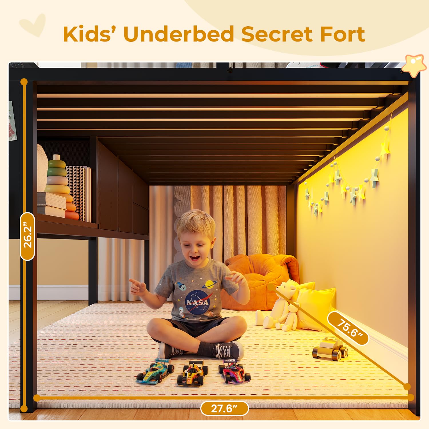 ADORNEVE Low Loft Bed Twin Size with Trundle & LED Lights, Kids Loft Bed with 4 Storage Drawers & Open Cubbies & DIY Pegboard, Twin Loft Bed with Safety Guardrail,Under-Bed Play Zone, Black