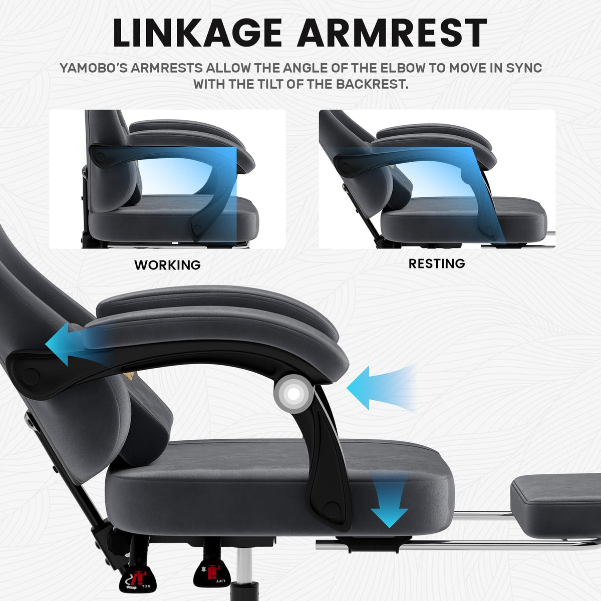 Grey Massage Gaming Chair with Footrest