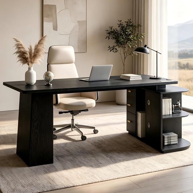 Black L-Shaped Executive Desk