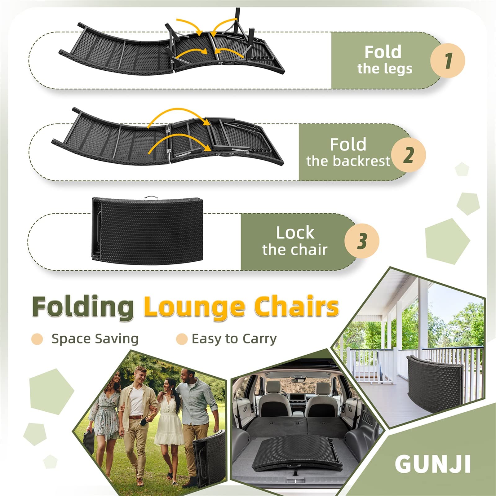 Outdoor Reclining Chaise Lounge Set with Side Table