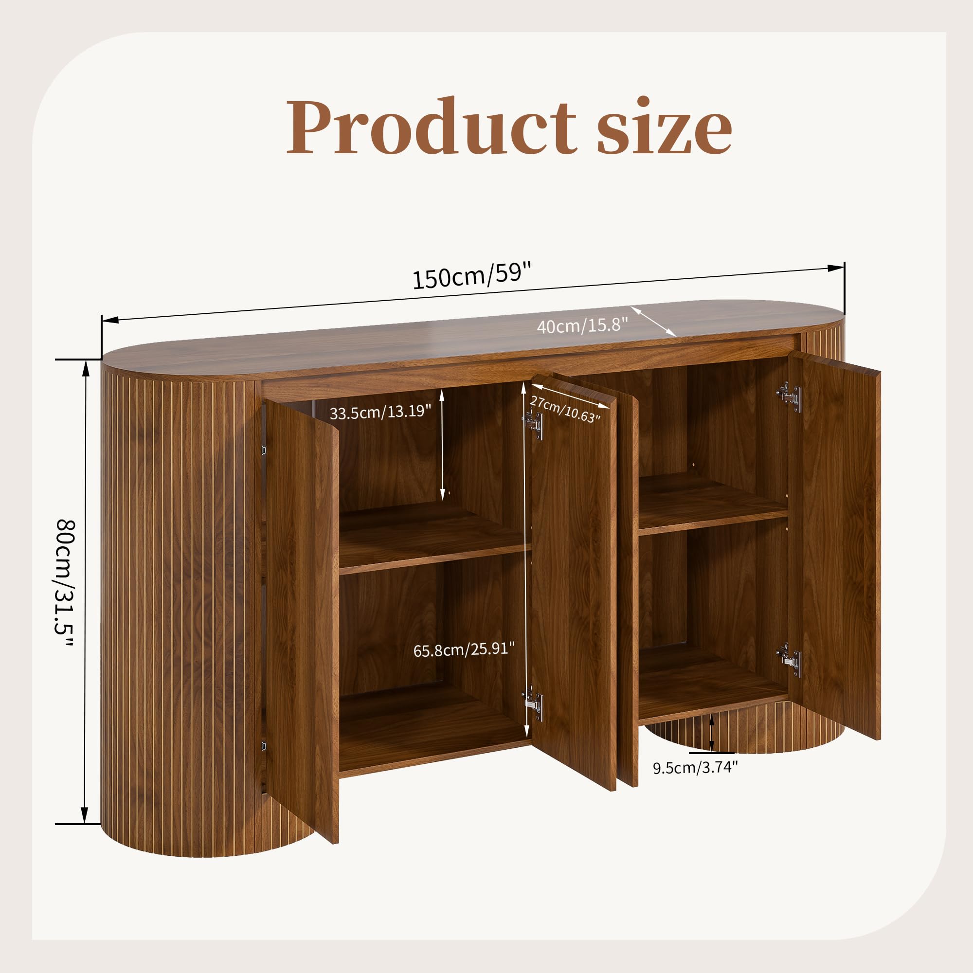 60" Sideboard Buffet Cabinet with 4 Doors & Adjustable Shelves