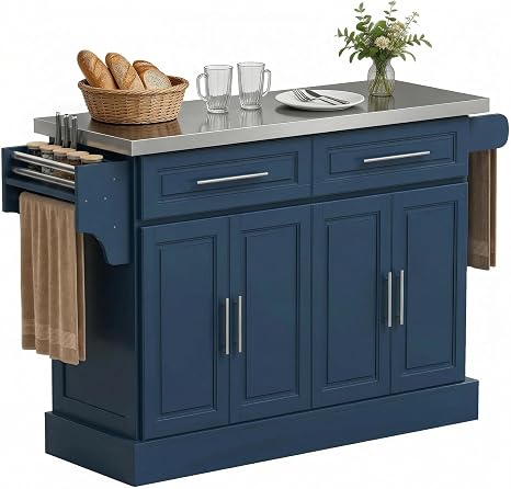 Rolling Kitchen Island Cart with Stainless Steel Top