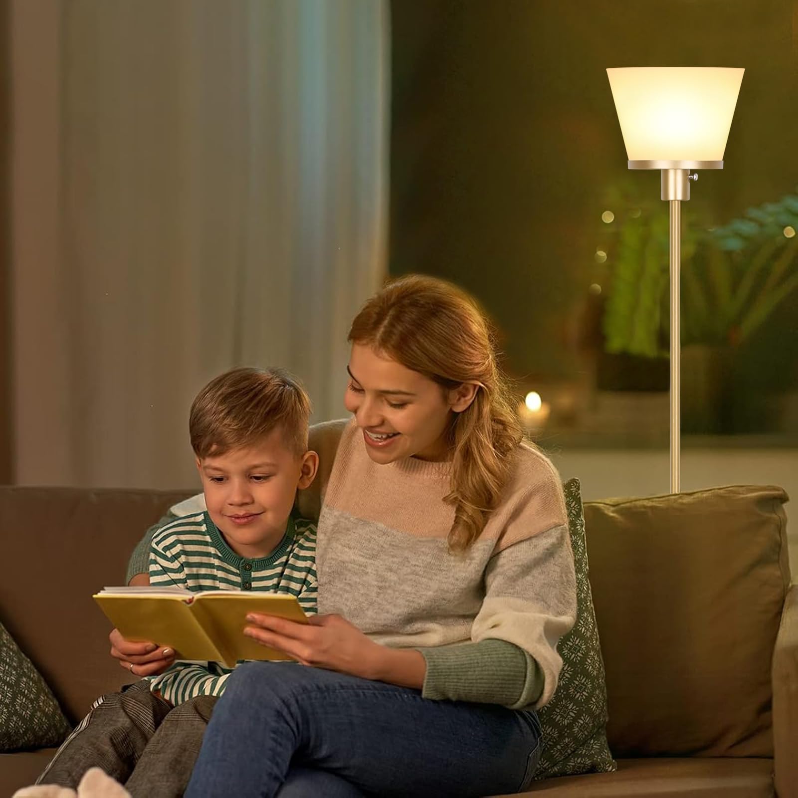 Kukobo Standing Lamp for Bedroom, Gold Floor Lamp with White Plastic Shade, Modern Tall Standing Lamps Bright Floor Lamp for Living Room Office, Bulb Not Included.