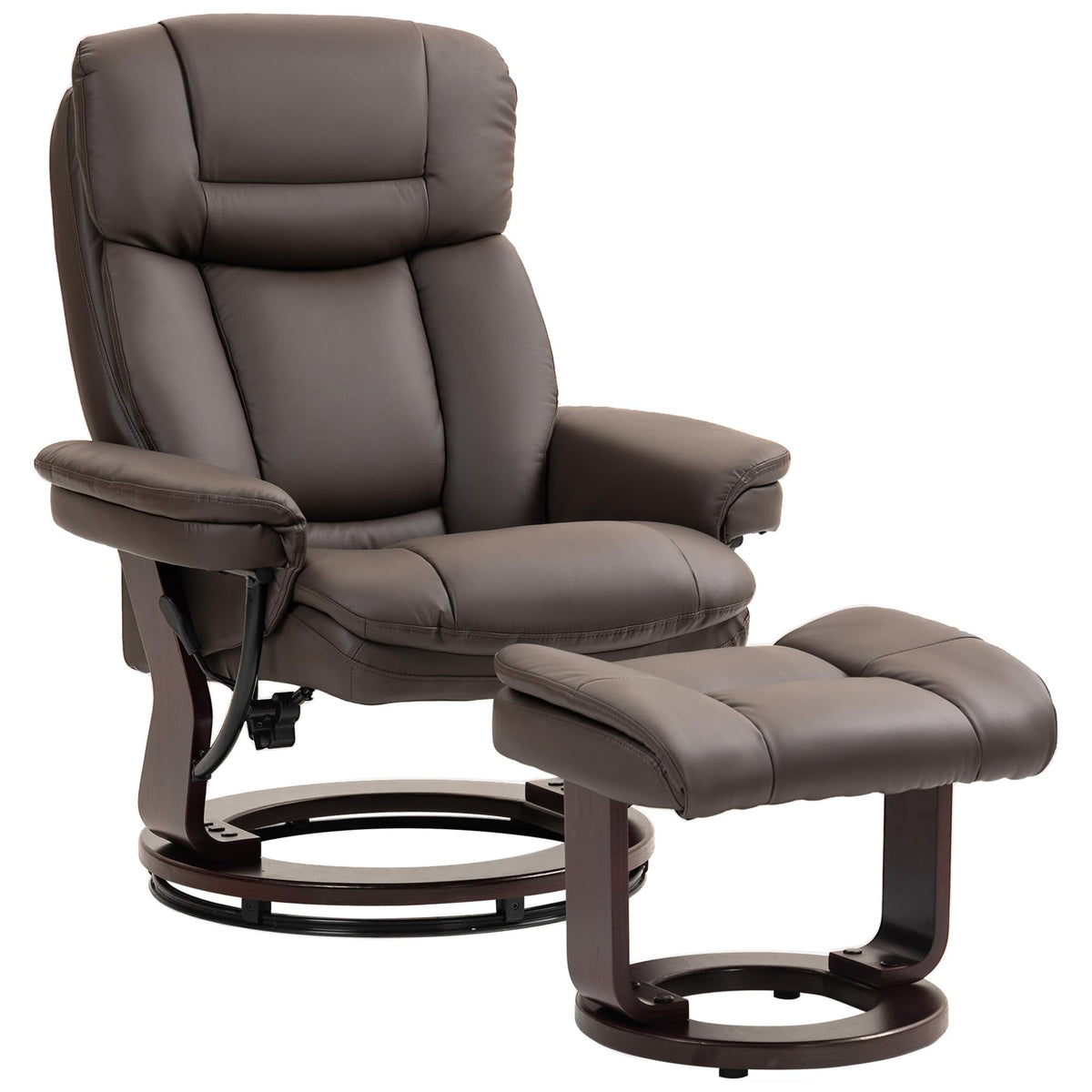 HOMCOM Recliner Chair with Ottoman, PU Leather Swivel Recliner with Comfy Footrest, Upholstered Adjustable Living Room Chair and Ottoman Set, Dark Brown