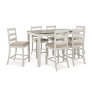 Signature Design by Ashley Skempton Modern Farmhouse Counter Height Dining Table and Upholstered Bar Stools, Set of 7, White & Light Brown