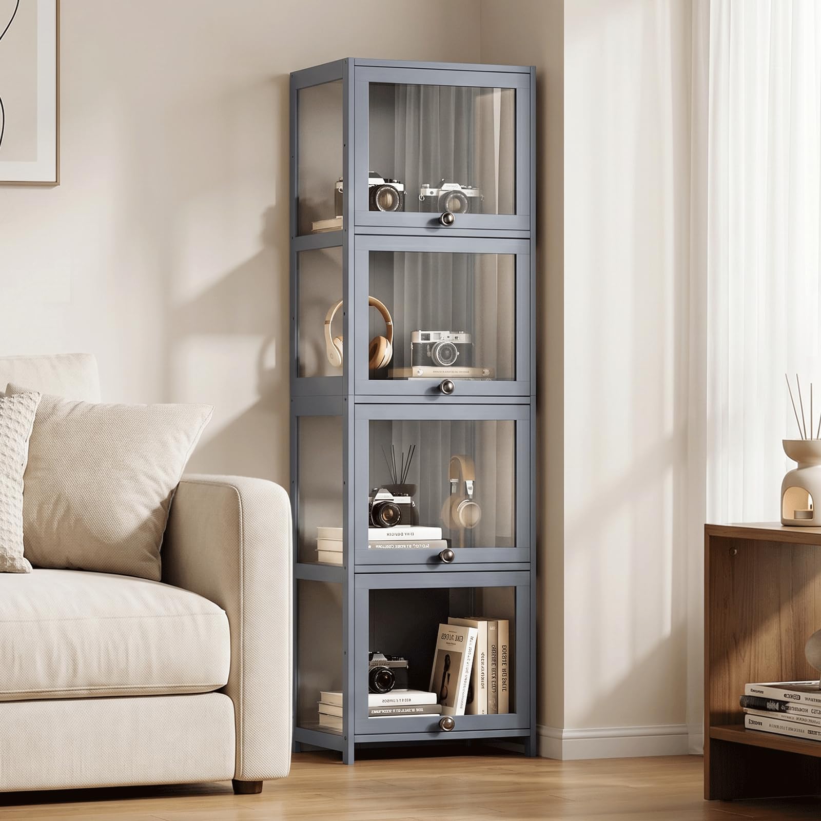 4-Tier Acrylic Display Cabinet with Flip Doors