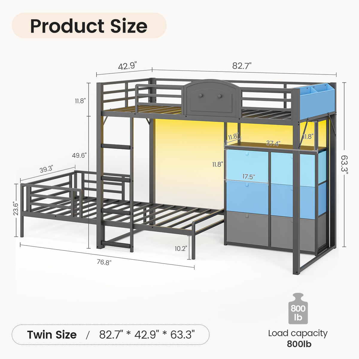 Convertible Twin Bunk Bed with Storage