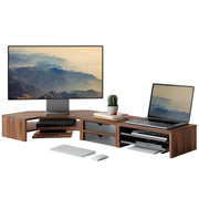 Corner Dual Monitor Stand with Drawer & Storage