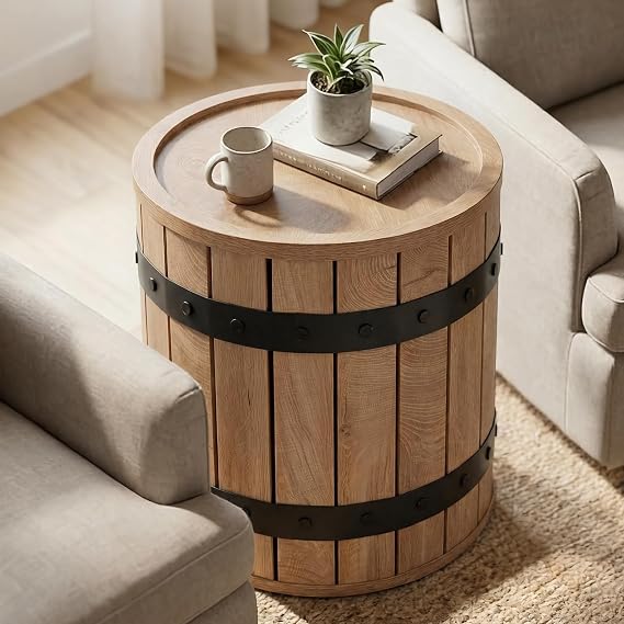 Rustic Barrel Storage Side Table