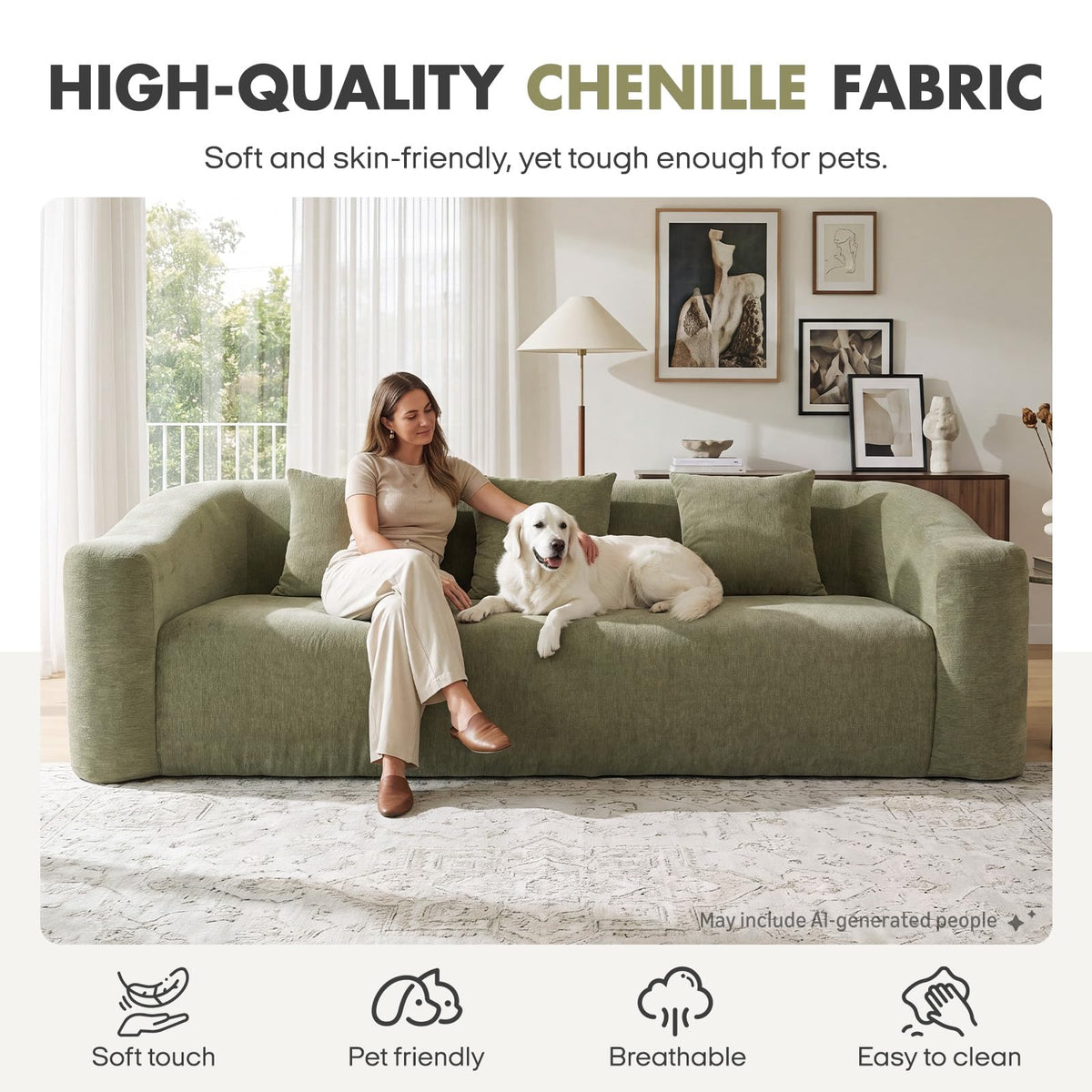 Hyfirm Boneless Cloud Couch for Living Room Deep Seat Memory Foam Sofa