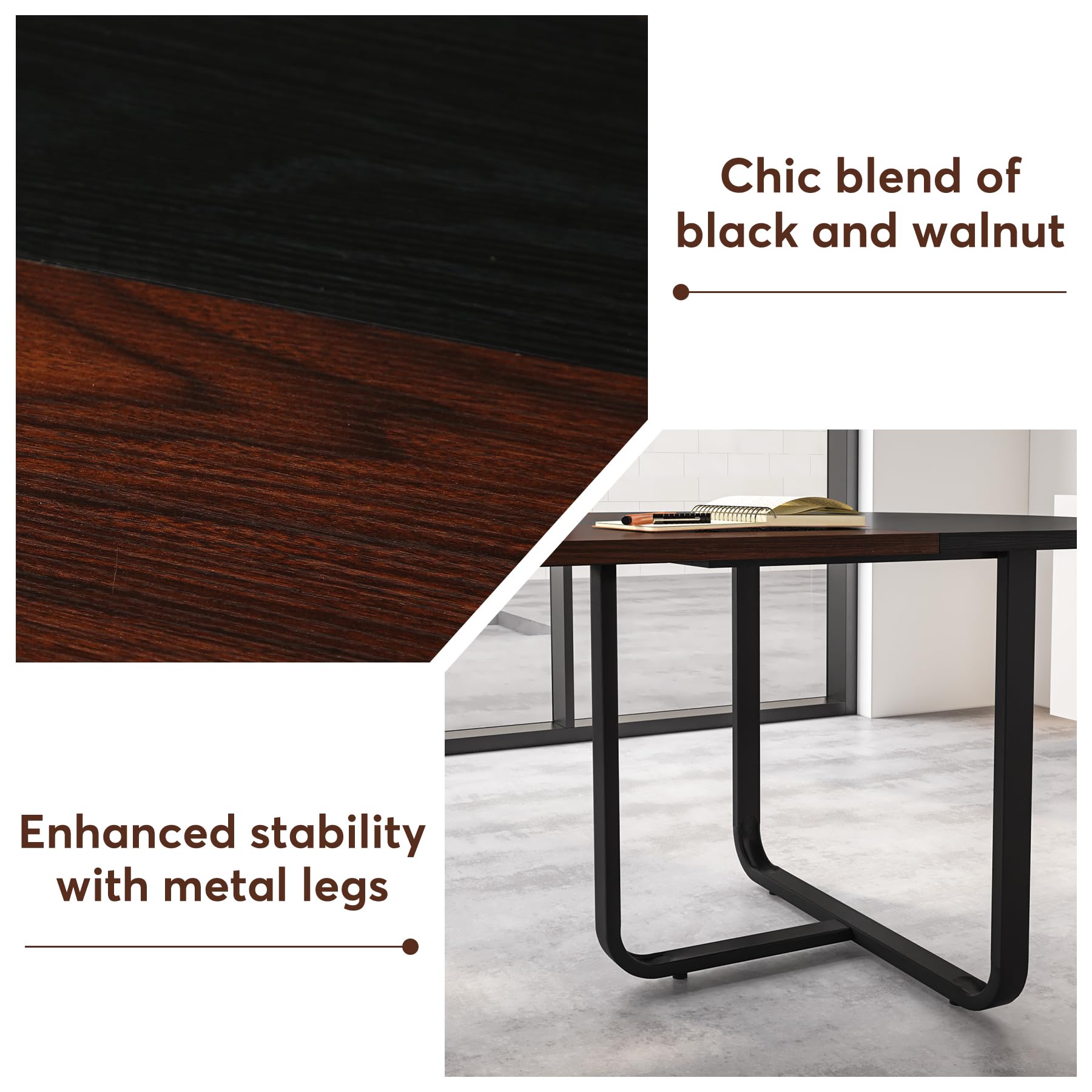 Oval 6 ft Conference Table, Two-Tone Walnut & Black