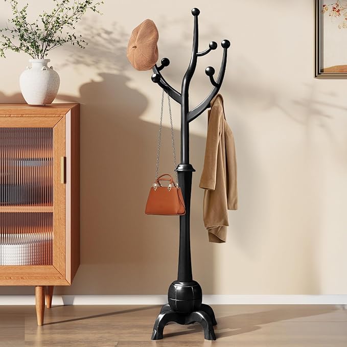 Freestanding Wooden Coat Rack with 8 Hooks