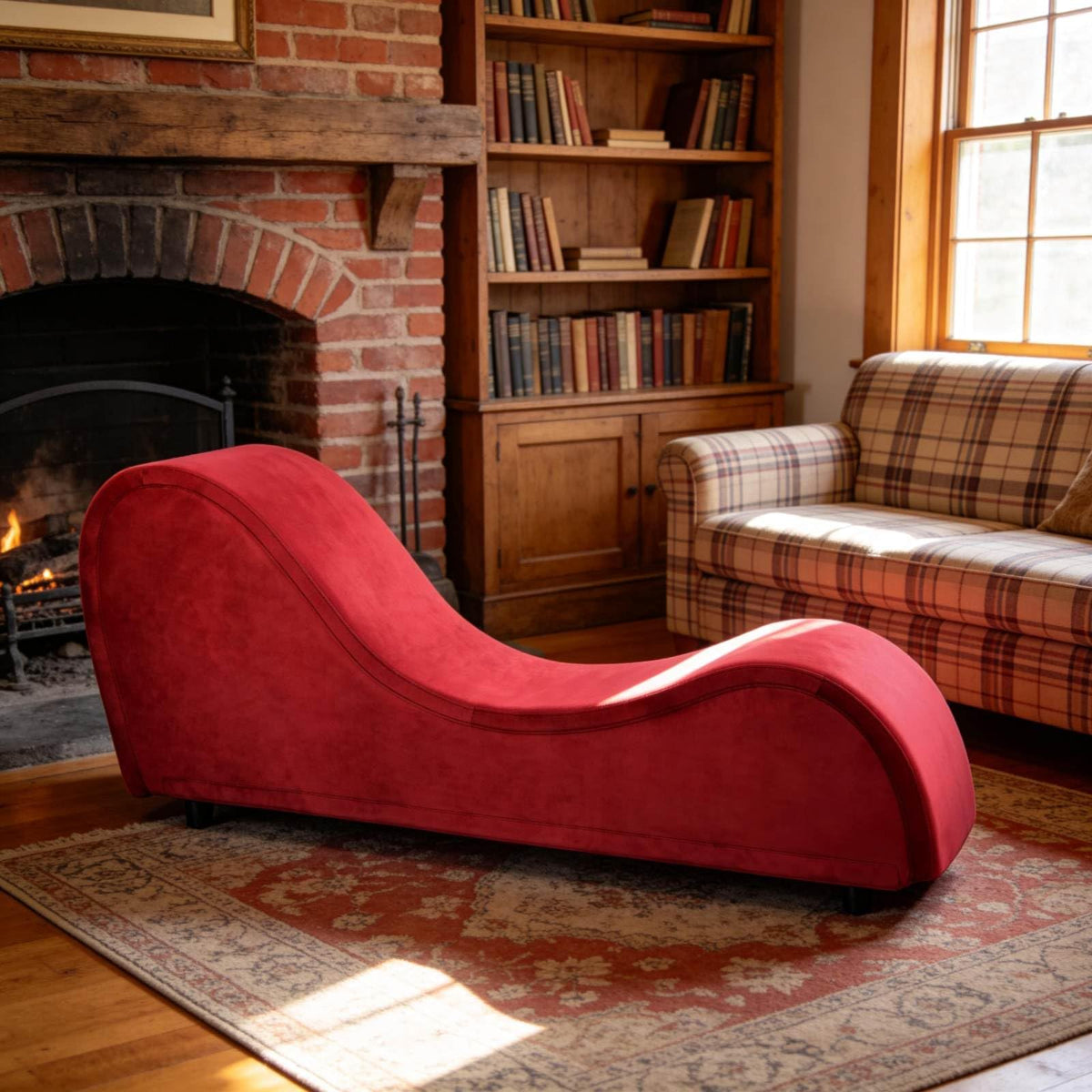 Red Velvet Curved Chaise Lounge