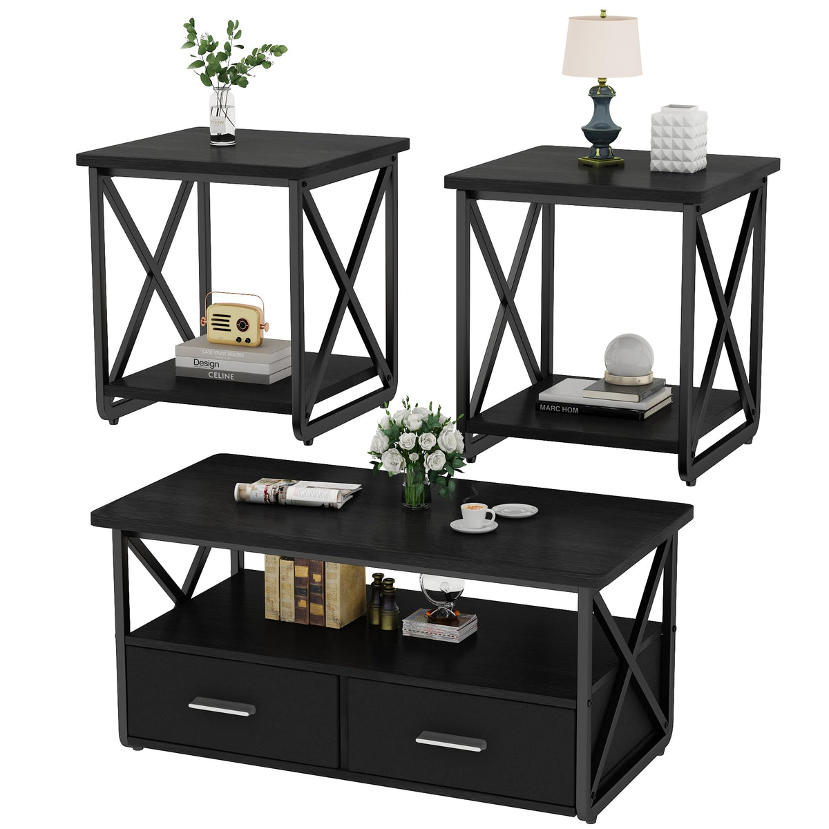 3-Piece Table Set with Fabric Drawers