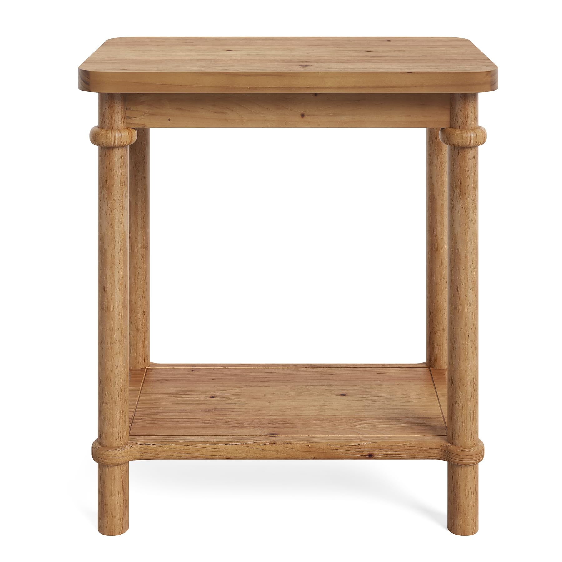 LITTLE TREE 2-Tier Side Table, Rectangular End Table with Storage Shelves & Round Tabletop Edges, Solid Wood Nightstand for Small Spaces, Living Room, Bedroom, Easy Assembly, Light Brown