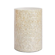 Capiz Shell Drum End Table, White Cream