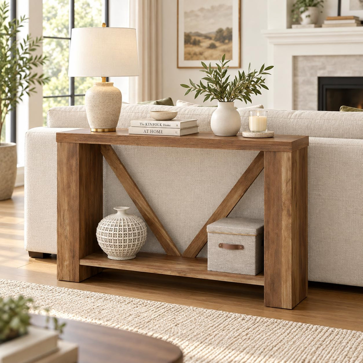 HOMBAZAAR Entryway Table,2-Tier Console Table for Entryway,Brown,47"