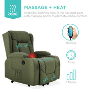 Best Choice Products PU Leather Electric Power Lift Chair, Recliner Massage Chair, Adjustable Furniture for Back, Legs w/ 3 Positions, USB Port, Heat, Cupholders, Easy-to-Reach Side Button - Olive