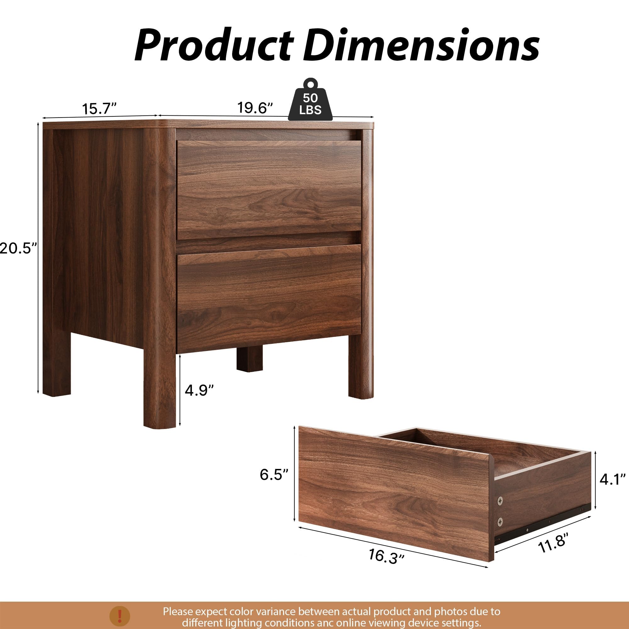 MAISONARIA Walnut 3-Piece Dresser Bedroom Set, 6 Drawers Dresser & 2 Drawer Nightstands with Hidden Handles, Wood Chest of Drawers for Bedroom, Living Room, Entryway