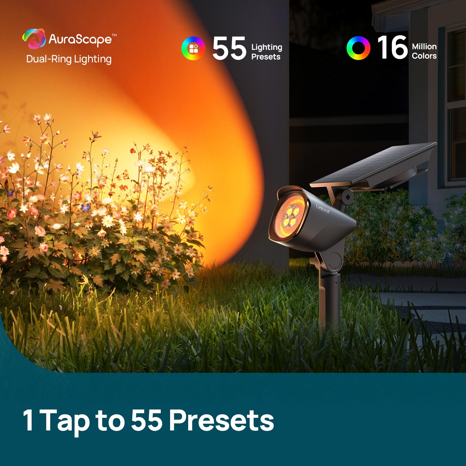 Solar Spotlight Outdoor – Dual-Ring, Color Changing, IP66 Waterproof