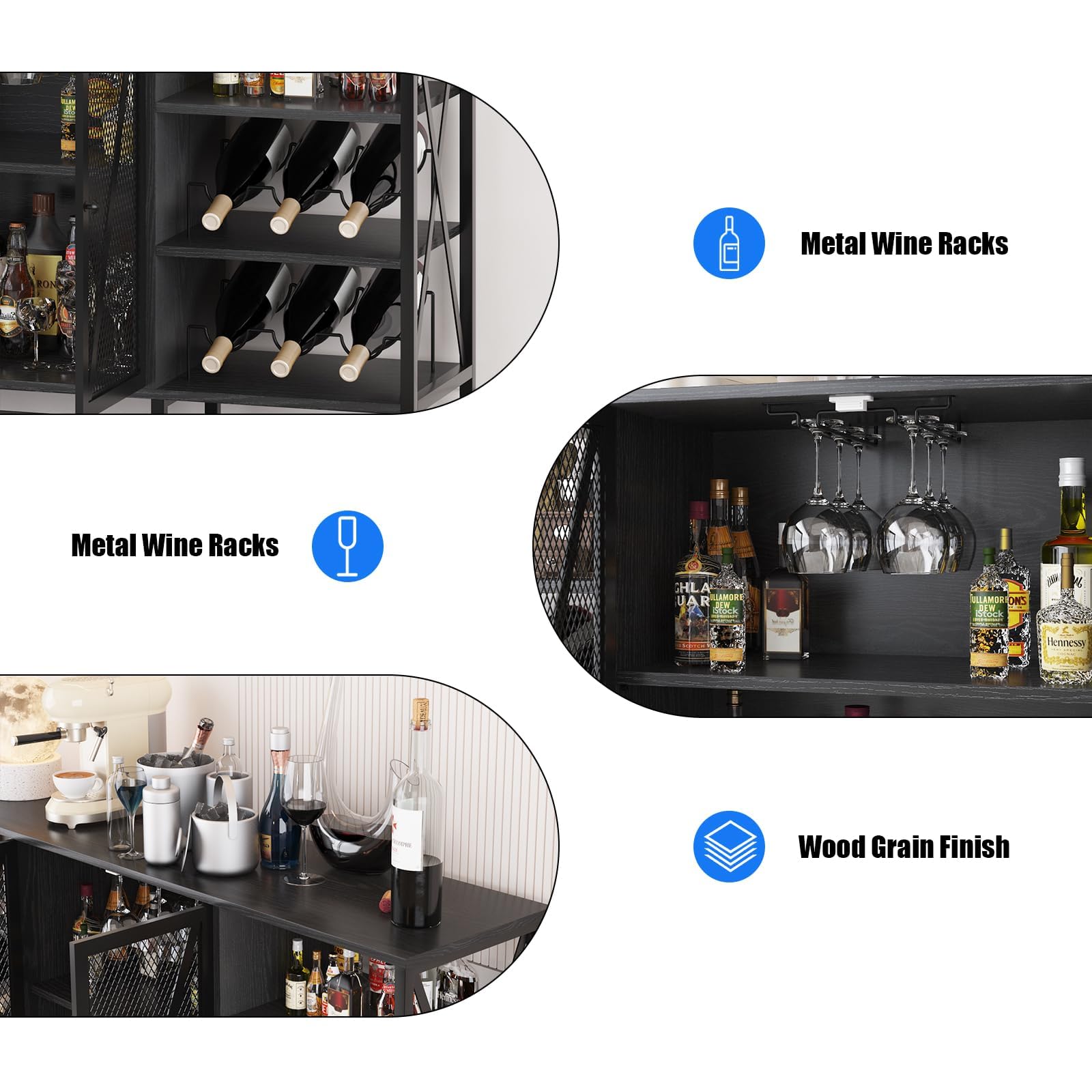 Industrial Wine Bar Cabinet with LED Light