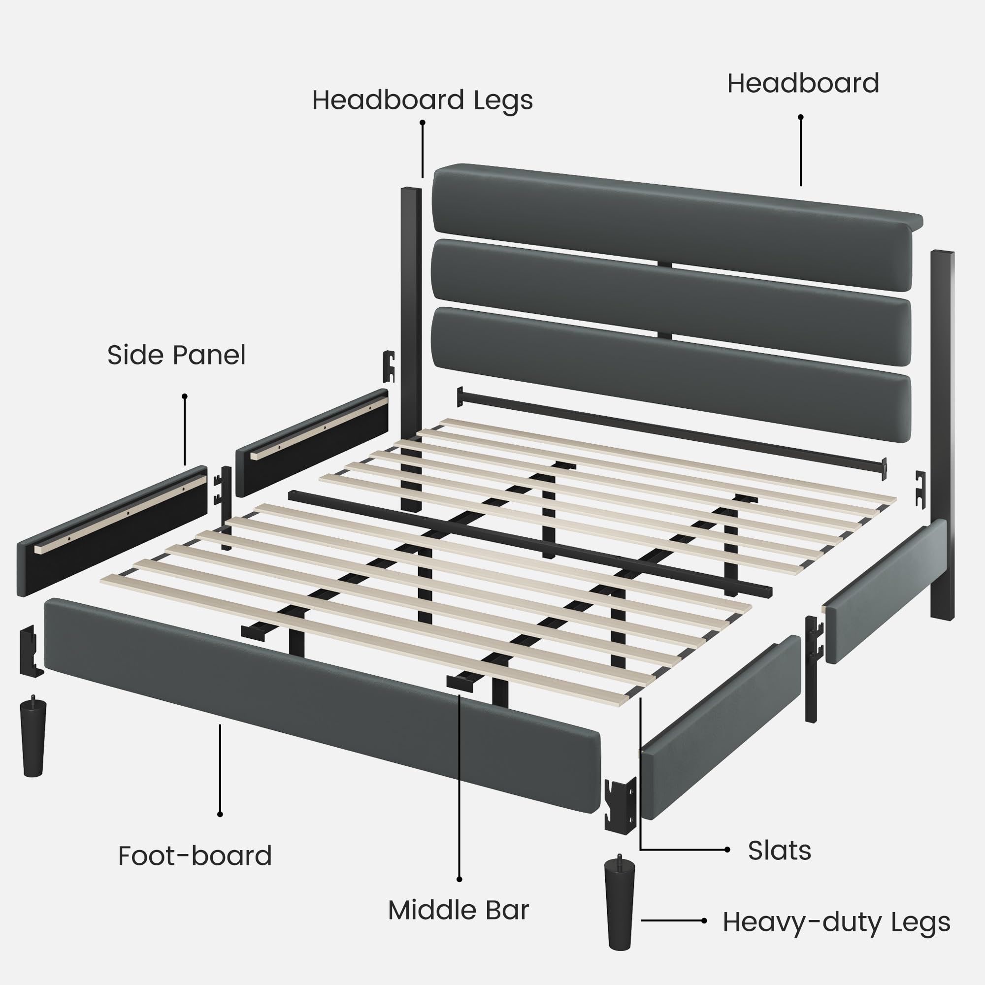 Upholstered Platform Bed Frame with Velvet Headboard