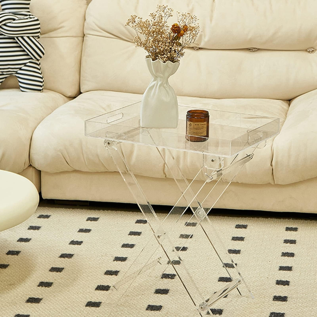 Dsmsseym 11.8in Foldable Acrylic Table Transparent TV Tray Side Table