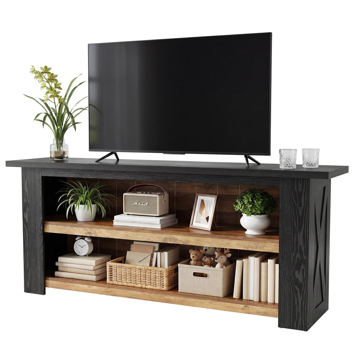 Tribesigns Wooden TV Stand for 65 Inch TV, Black Entertainment Center
