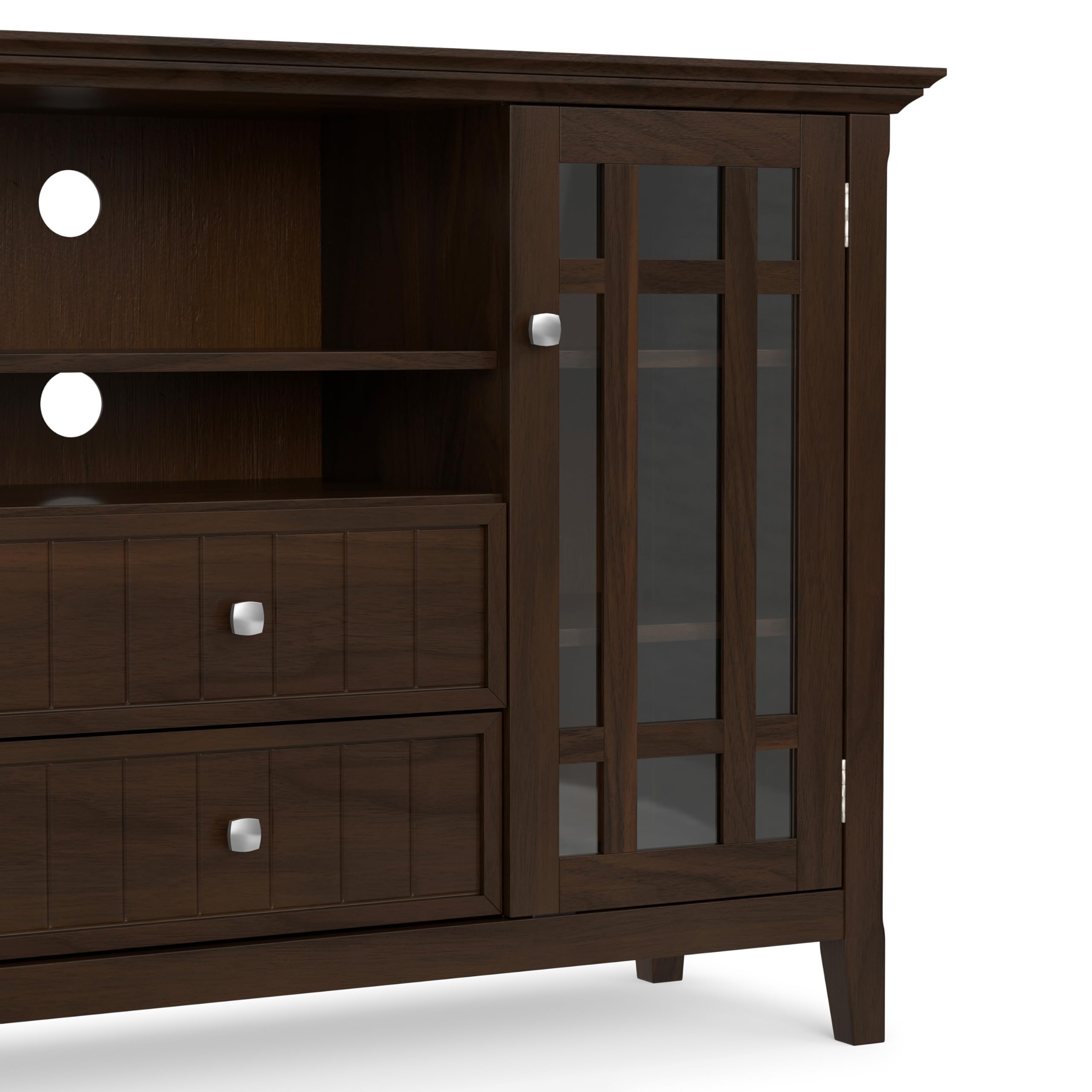 SIMPLIHOME Bedford TV Stand - 53 inch Wide Solid Wood Tall Media Console in Dark Tobacco Brown, Transitional Entertainment Center for Living Room for TVs up to 60 Inches with Cable Management
