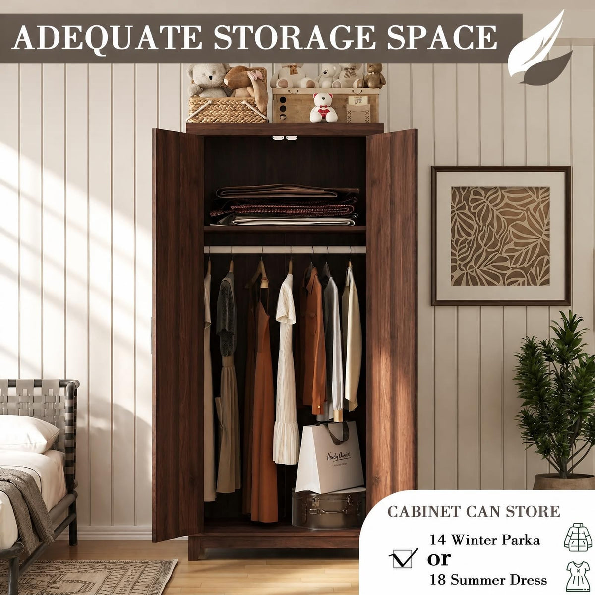 WERSMT 70" Tall Wooden Wardrobe Closet with Doors, Espresso