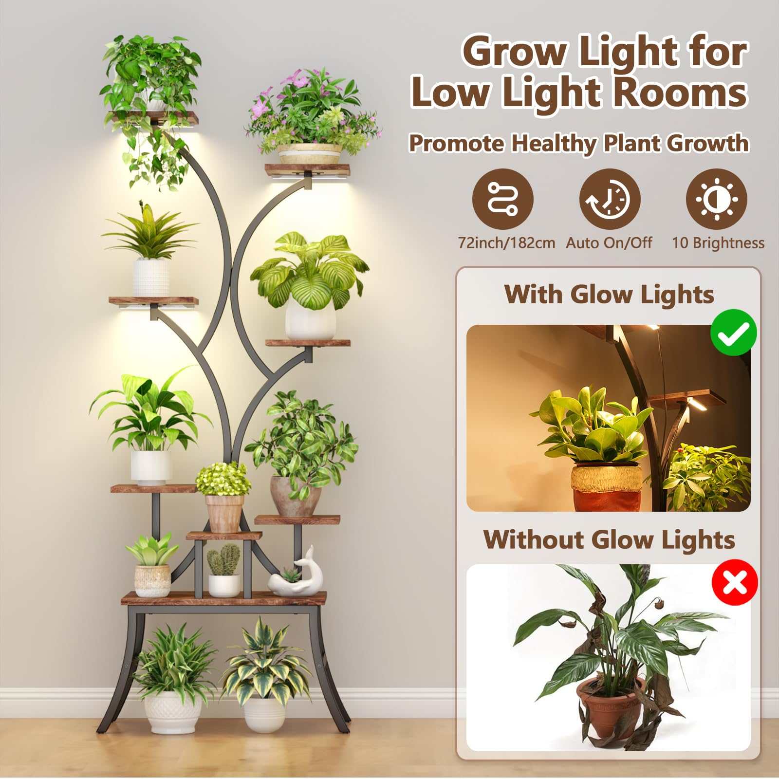 Multi-Tier Plant Stand with Grow Lights, 62" Tall