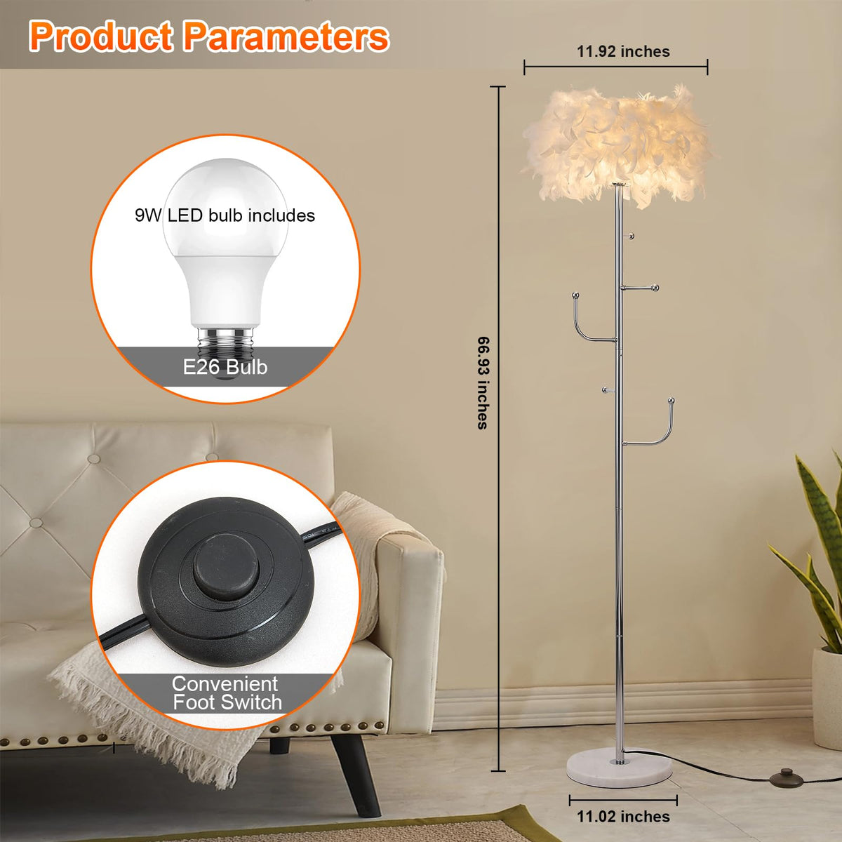 Feather Floor Lamp with Coat Rack
