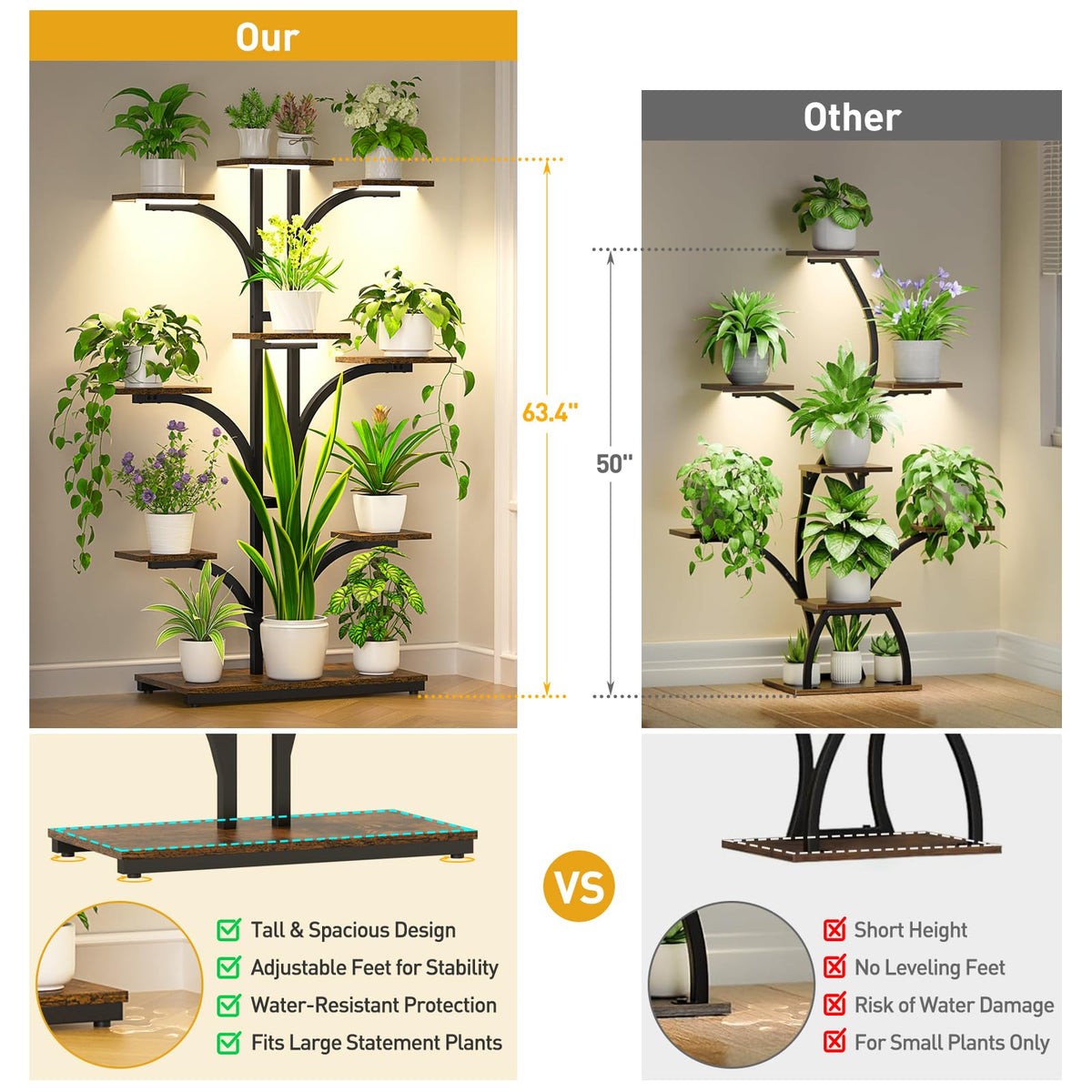 Plant Stand Indoor with Grow Light,9 Tiered 64" Tall Corner Plant Shelf