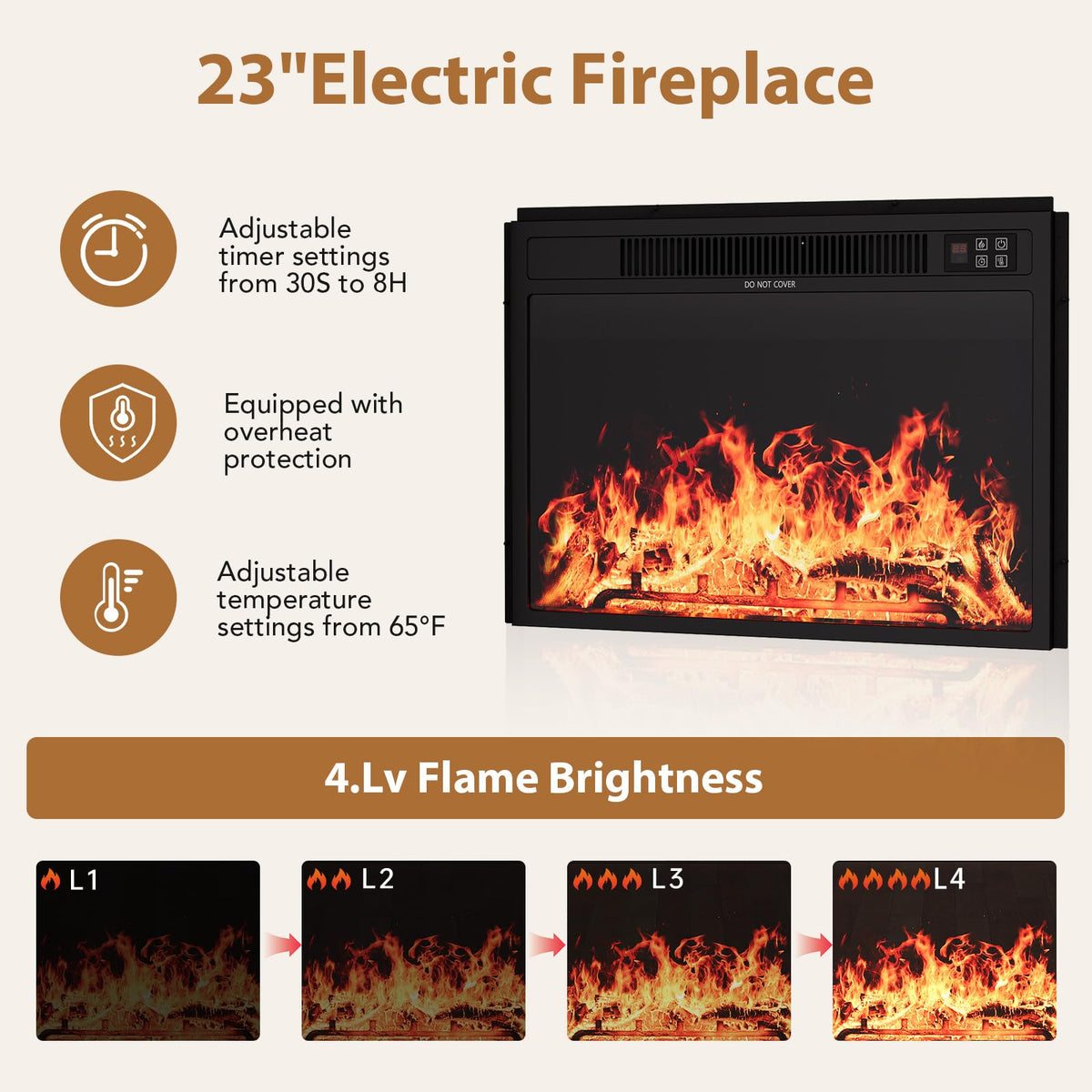 OneBlis 43" Electric Fireplace with Mantel, Freestanding Electric Fireplace Heater TV Stand with 23" Insert, Remote Control, Ajustable Flame and Timer, Fire Place Insert Heater for Living Room, White
