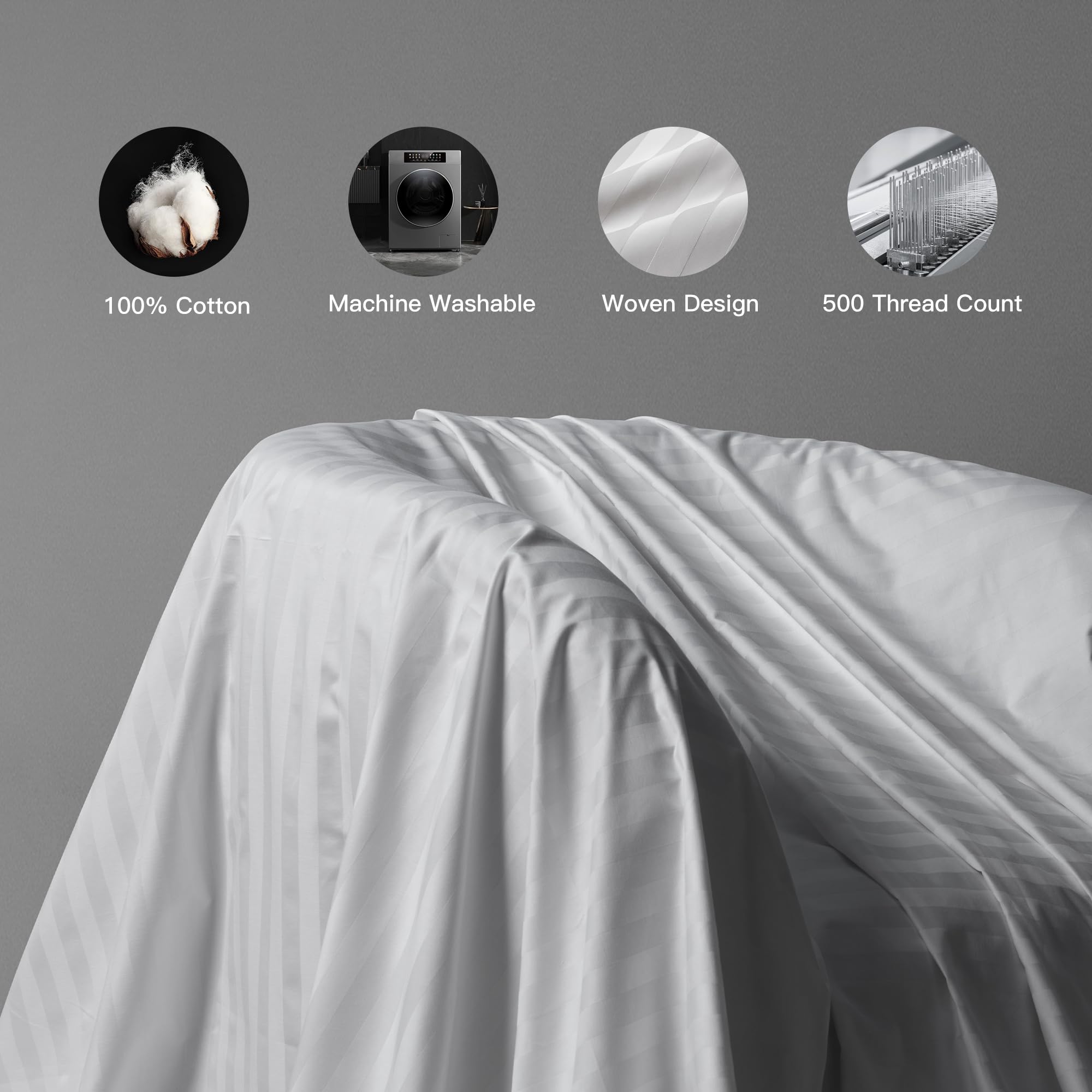 Feather Down Bed Pillows – 500 Thread Count, 100% Cotton Cover