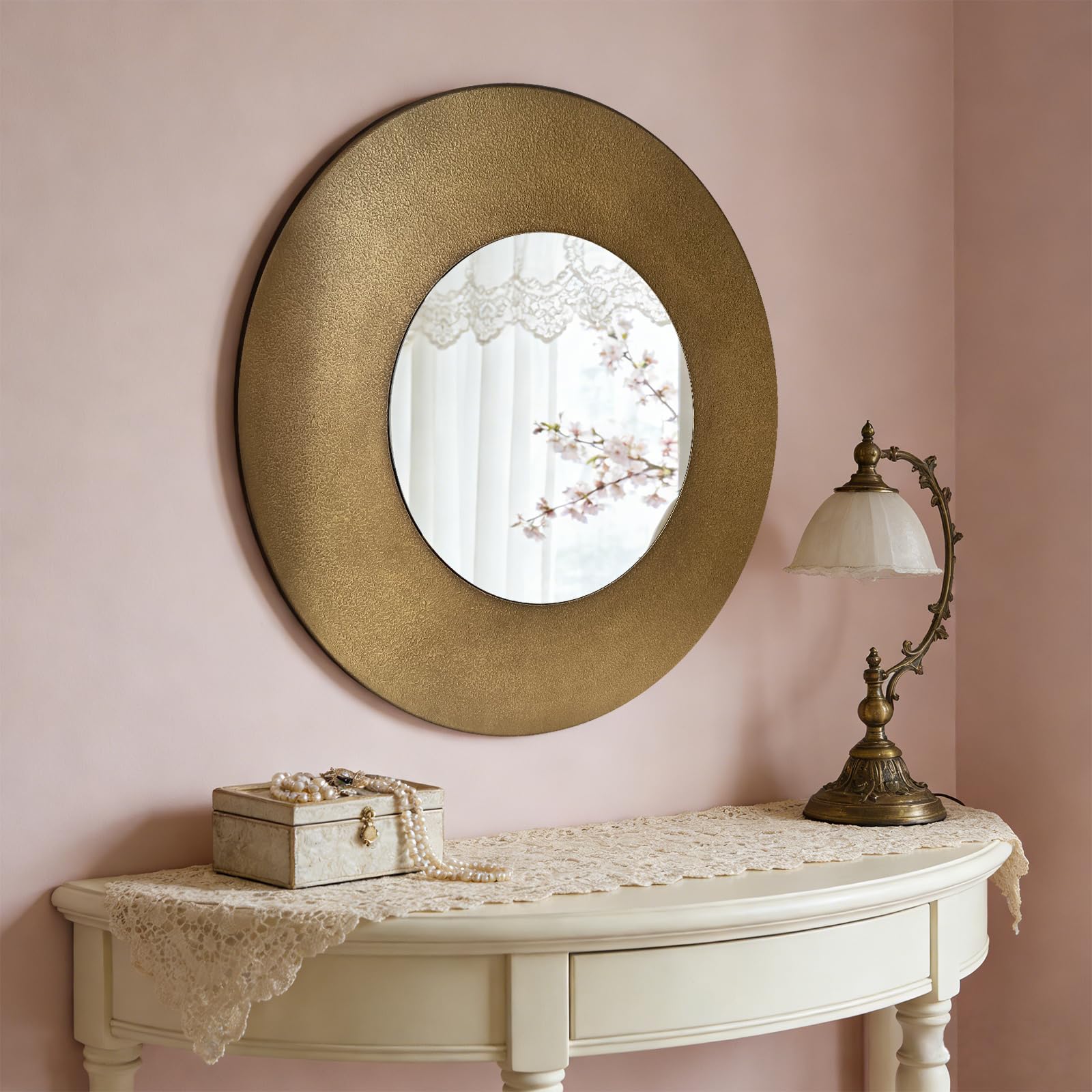 27-Inch Round Bronze Vintage Wall Mirror with Metal Frame
