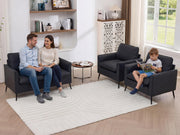 TYBOATLE Faux Leather Loveseat and Accent Chair, Comfy Love Seat Sofa and Chair Set with 2 Pillows, Mid-Century Modern 2 Seat Couches for Small Spaces, 2 Pieces Living Room Furniture Sets (3, Black)