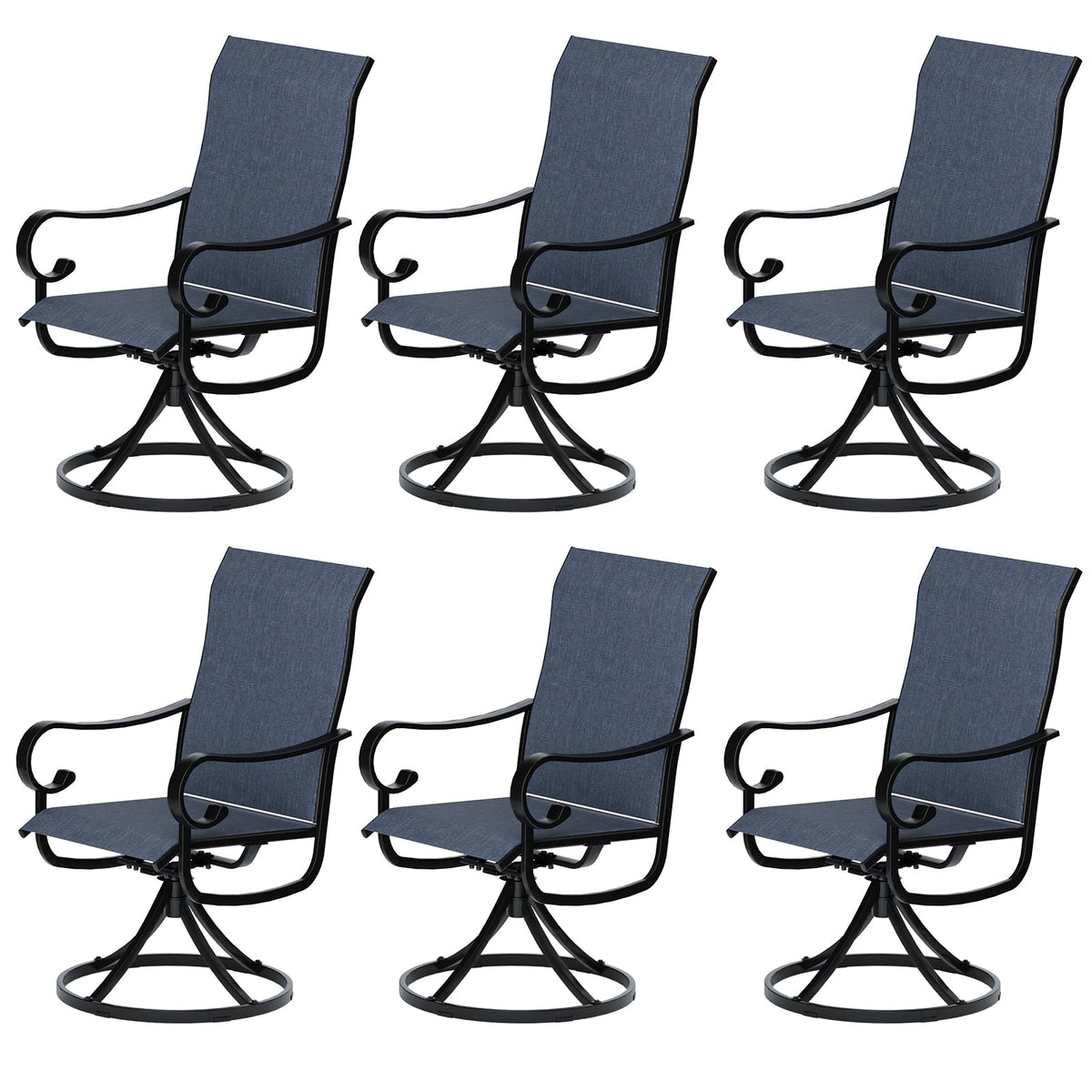 Redpick Patio Swivel Chairs Set of 6, Outdoor Dining Chairs with High Back, All-Weather Swivel Rocker Chair with Sturdy Metal Frame for Outdoor Poolside Lawn Garden, Navy Blue