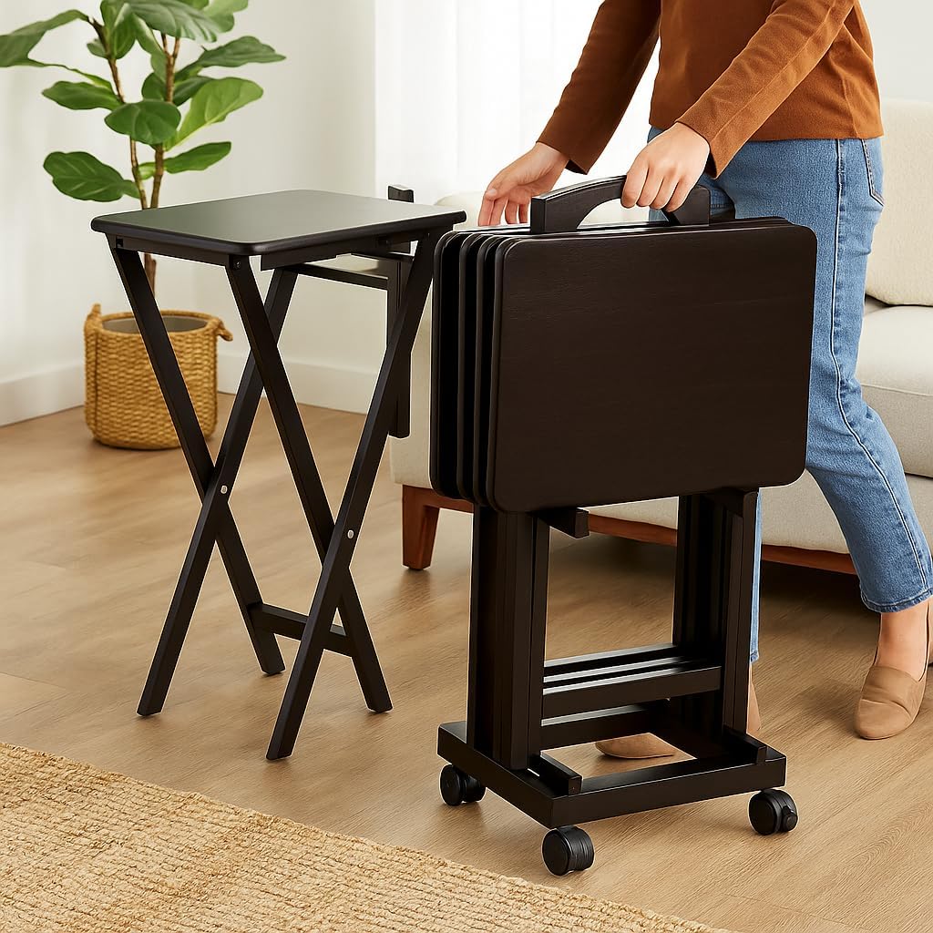 5-Piece Folding Snack Table Set with Storage Stand