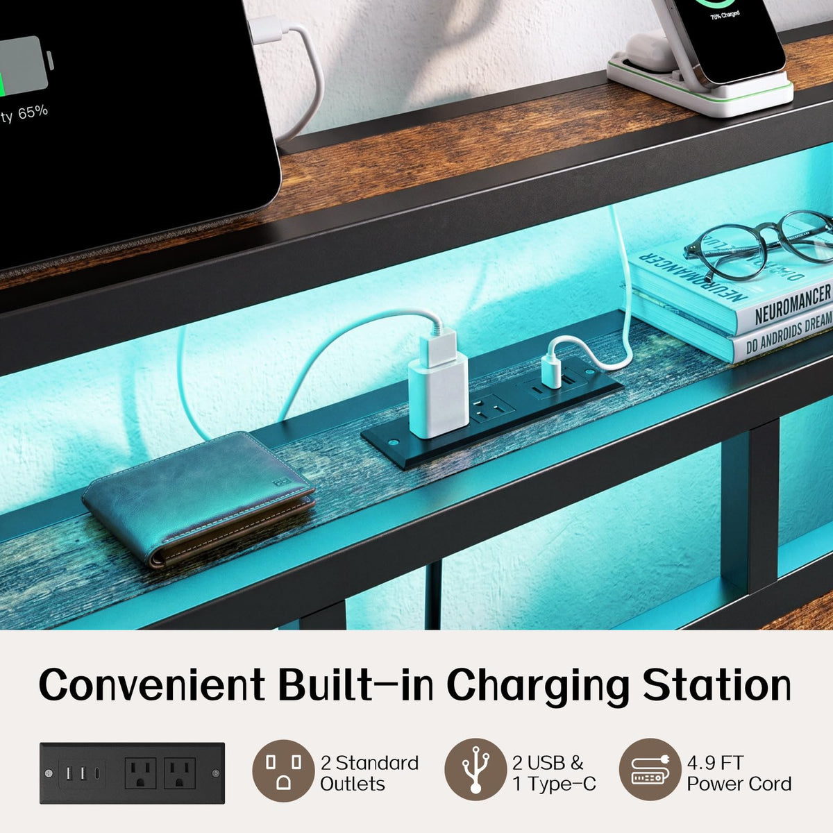 Insdiy King Bed Frame with Charging Station and LED, Metal Platform Bed