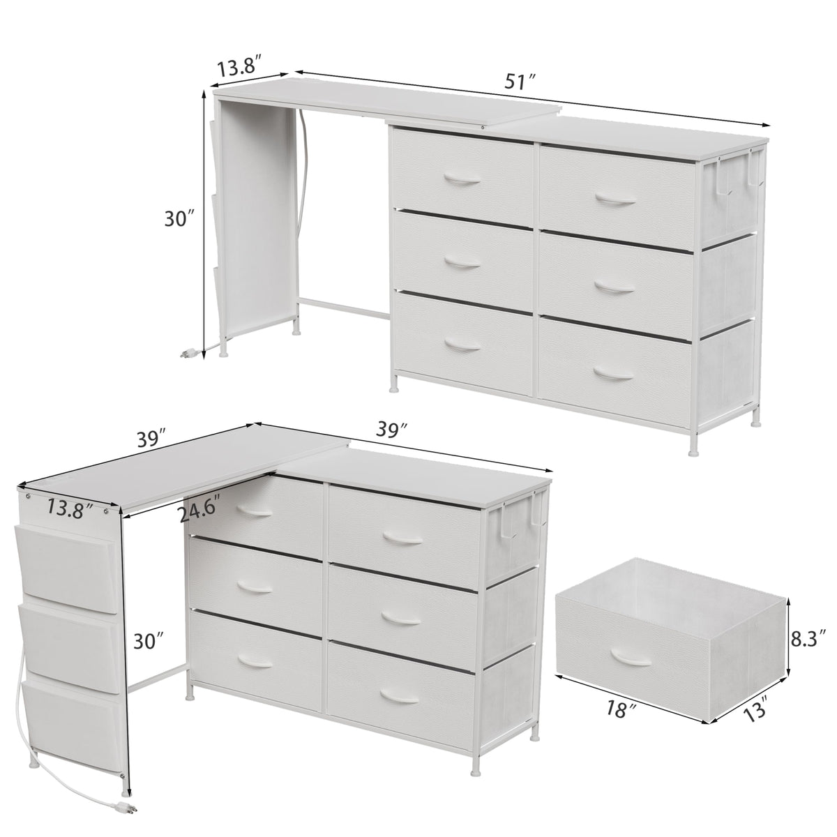 Corner Vanity Desk with 6 Drawers
