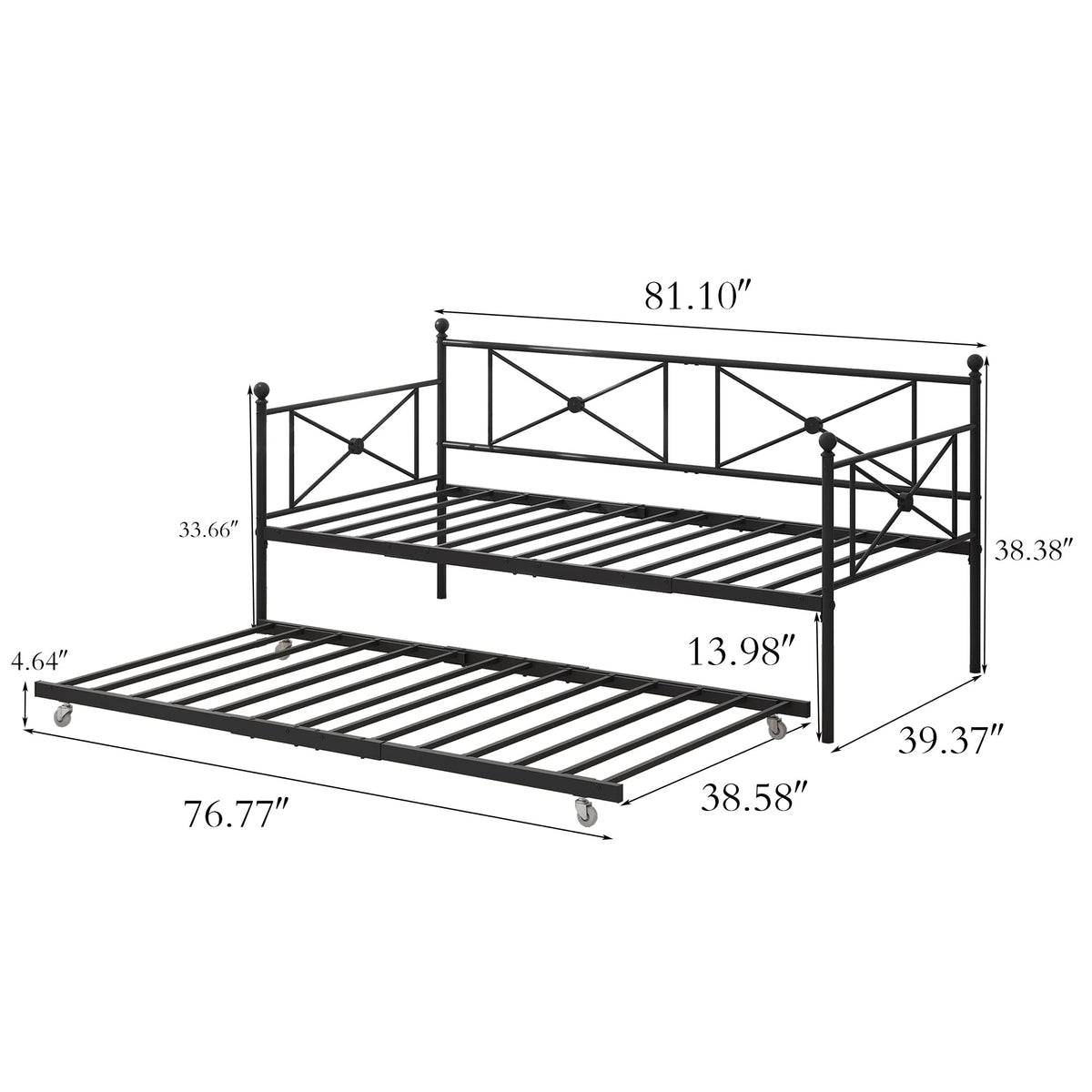 ARFARLY Sofa Bed Daybed with Trundle Sofa Bed Frame with Headboard,Premium Steel Slat Support,Multifunctional Mattress Foundation,Twin,Black
