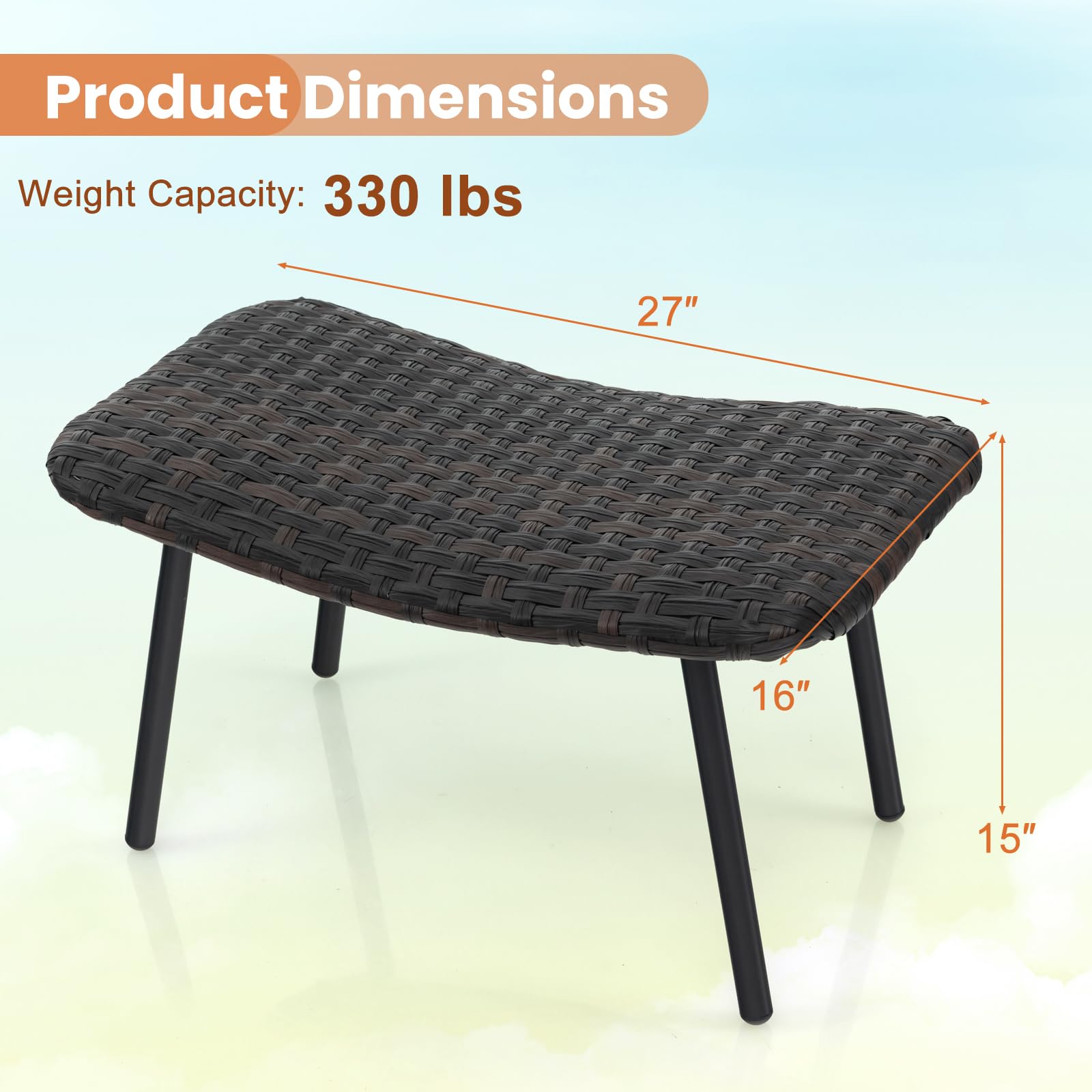 Outdoor Rattan Ottoman Set of 2